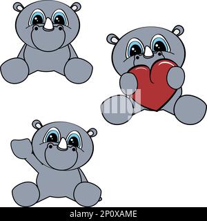 carino bambino chibi rhino personaggio cartone animato in formato vettoriale Illustrazione Vettoriale