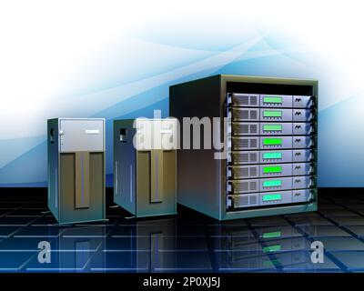 Server diversi come soluzioni di hosting per applicazioni Web. Illustrazione digitale. Foto Stock