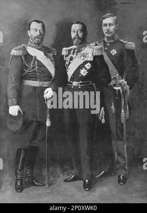 ''Nos Grands Allies; Nicolas II, George V, Albert i Roi des Belges', 1914. From "l'Album de la Guerre 1914-1919, Volume i" [l'Illustration, Paris, 1924]. Foto Stock