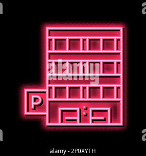 illustrazione dell'icona del bagliore al neon dell'edificio adibito al parcheggio Illustrazione Vettoriale