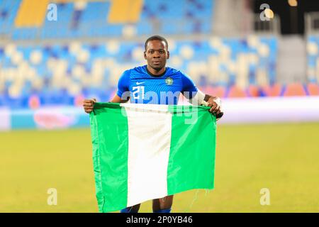 Cairo, Egitto. 3rd marzo 2023. Il TotalEnergies Under 20 Africa Cup of Nations Quarter Final match tra Uganda U20 e Nigeria U20 al Suez Canal Stadium. Foto Stock