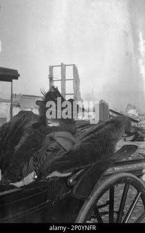 Bernhardt, Sarah, in carrozza a San Francisco dopo il terremoto e l'incendio del 1906, 1906 aprile. Foto Stock