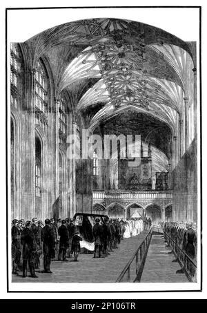 La processione reale nella navata della Cappella di San Giorgio nel Castello di Windsor, a seguito della prima morte per febbre tifoide del Principe Alberto di Sassonia-Coburg e Gotha (1819-1861), consorte del monarca britannico come marito della Regina Vittoria. Foto Stock