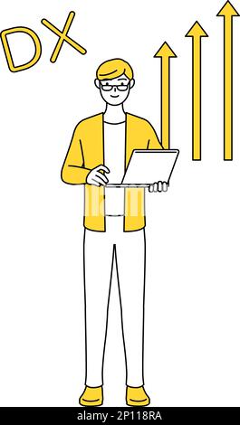 Immagine di DX, Un giovane vestito casualmente che ha migliorato con successo la sua attività Illustrazione Vettoriale