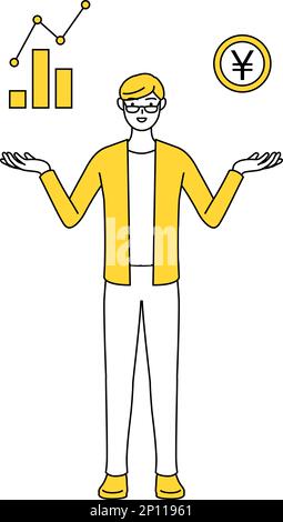 Un giovane vestito casualmente che guida un'immagine della DX, delle prestazioni e del miglioramento delle vendite. Illustrazione Vettoriale