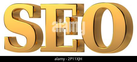 SEO parola d'oro isolato. Concetto di ottimizzazione dei motori di ricerca Foto Stock