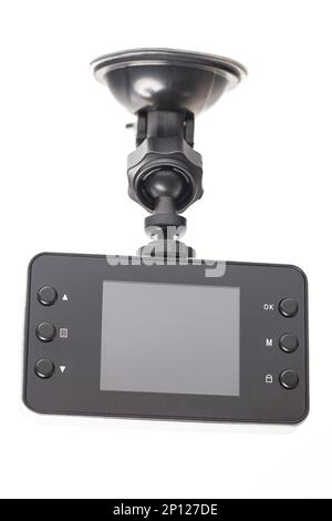 Videocamera per auto isolata su sfondo bianco. Foto Stock