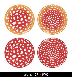 Set di illustrazioni a colori con tappi a fungo Fly agaric. Oggetti vettoriali isolati su sfondo bianco. Illustrazione Vettoriale