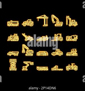 illustrazione dell'icona di incandescenza al neon del trattore per auto da costruzione Illustrazione Vettoriale