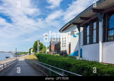 Bingen am Rhein: Promenade Rheinpromenade, centro congressi Rheintal Kongress Zentrum, fiume Rhein (Reno) a Rheintal, Rheinland-Pfalz, Renania-Pa Foto Stock