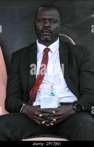 Egitto, Alessandria 03 marzo 2023 - allenatore capo Peter James Wani del Sud Sudan durante la Quarter Final Match tra Gambia Under 20 e Sud Sudan Under 20 of TotalEnergies Under 20 Africa Cup of Nations Egitto 2023 e qualificarsi per la FIFA Under 20 World Cup 2023 in Indonesia. Stadio Haras El-Hodod ad Alessandria, Egitto, 2023. Foto SPSI Credit: Sebo47/Alamy Live News Foto Stock