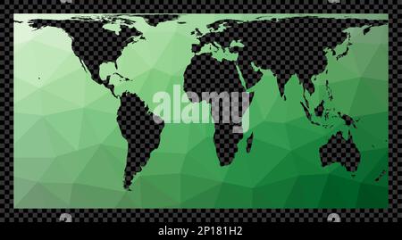 Mappa del mondo Poly bassa. Proiezione ad area uguale cilindrica. Mappa poligonale del mondo su sfondo trasparente. Globo geometrico a forma di stencil. Vec. Trendy Illustrazione Vettoriale