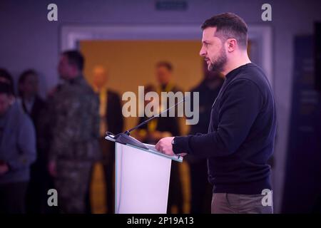 Lviv, Ucraina. 03rd Mar, 2023. Il presidente ucraino Volodymyr Zelenskyy ha espresso le sue osservazioni durante la Conferenza unita per la giustizia, 3 marzo 2023 a Lviv, Ucraina. Credit: Foto piscina/Ufficio stampa presidenziale ucraino/Alamy Live News Foto Stock