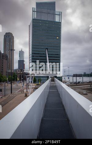 29 giugno 2021 Rotterdam; Paesi Bassi; sponda sud di Rotterdam; uffici di centri commerciali e architettura moderna sotto le nuvole scure, prima della pioggia Foto Stock