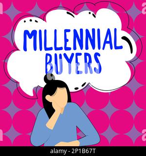 Cartello di testo che mostra gli acquirenti Millennial. Business Concept tipo di consumatori interessati a prodotti di tendenza Foto Stock