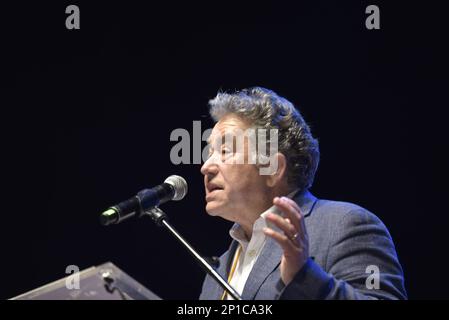 Pontevedra, Spagna. mar, 3th, 2023. Il sindaco di Pontevedra, Miguel Anxo Fernández Lores durante il suo discorso. Credit: Xan Gasalla / Alamy Live News. Foto Stock