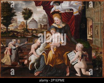 La Vergine Maria e Bambino, la Santa Bambino Giovanni e due angeli, 1552. Foto Stock