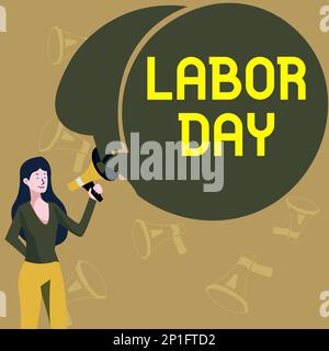 Cartello con indicazione Labor Day (giorno manodopera). Concetto che significa una vacanza annuale per celebrare i risultati dei lavoratori Foto Stock