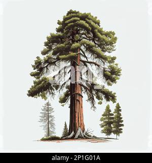 Realistico albero verde più alto nel mondo sequoia su uno sfondo bianco - illustrazione vettoriale Illustrazione Vettoriale