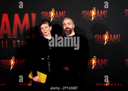 Roma, Italia, 03th marzo 2023, Zachary Levi, Lucy Liu, Rachel Zegler e Helen Mirren partecipano alla prima di Shazam! Furia degli dei allo Space Cine Foto Stock