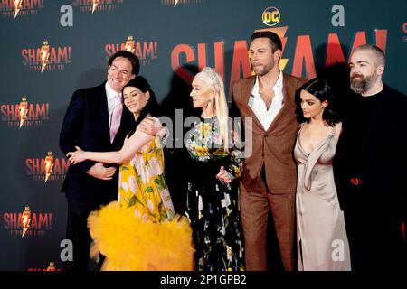 Roma, Italia, 03th marzo 2023, Zachary Levi, Lucy Liu, Rachel Zegler e Helen Mirren partecipano alla prima di Shazam! Furia degli dei allo Space Cine Foto Stock