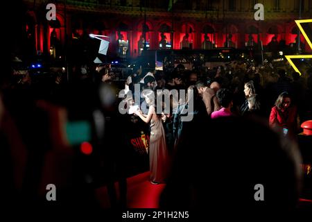 Roma, Italia, 03th marzo 2023, Zachary Levi, Lucy Liu, Rachel Zegler e Helen Mirren partecipano alla prima di Shazam! Furia degli dei allo Space Cine Foto Stock