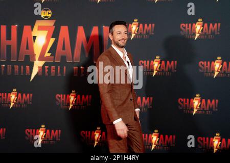 Roma, Italia, 03th marzo 2023, Zachary Levi, Lucy Liu, Rachel Zegler e Helen Mirren partecipano alla prima di Shazam! Furia degli dei allo Space Cine Foto Stock