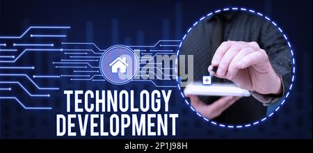 Testo che mostra lo sviluppo tecnologico di Inspiration. Business idea cambiamenti tecnologici di prodotti e servizi Foto Stock