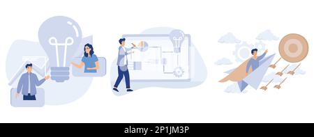 Capacità di problem solving, idea creativa, processo decisionale e motivazione, stimolare la creatività, la leadership aziendale, il raggiungimento e il successo metafora astratta Illustrazione Vettoriale