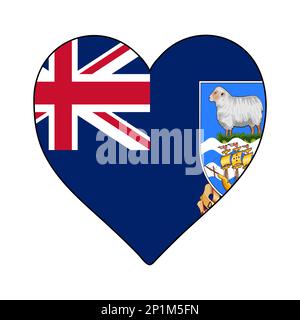 Falkland Islands Heart Shape Flag. Amate le Isole Falkland. Visita le Isole Falkland. Sud America. America Latina. Disegno grafico dell'illustrazione vettoriale. Illustrazione Vettoriale