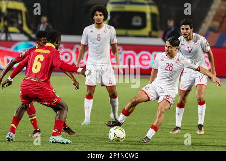 Cairo, Egitto. 3rd Mar, 2023. Chaim El Djebali (2nd R) della Tunisia compete durante la partita di calcio della quaterfinale tra Congo e Tunisia alla 2023 CAF (Confederation of African Football) U-20 Africa Cup of Nations al Cairo, Egitto, 3 marzo 2023. Credit: Ahmed Gomaa/Xinhua/Alamy Live News Foto Stock