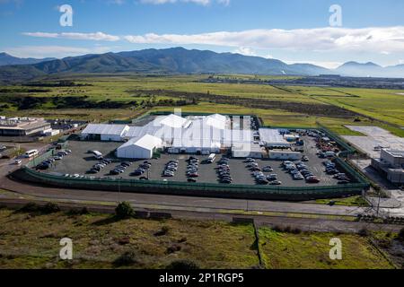 Vista aerea della struttura morbida di Otay Mesa, California. Foto Stock