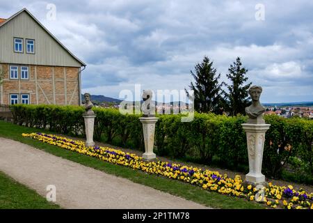 Vista sulla città di Blankenburg sulle montagne Harz Foto Stock