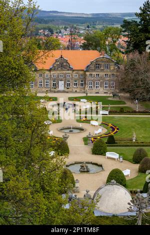 Vista sulla città di Blankenburg sulle montagne Harz Foto Stock