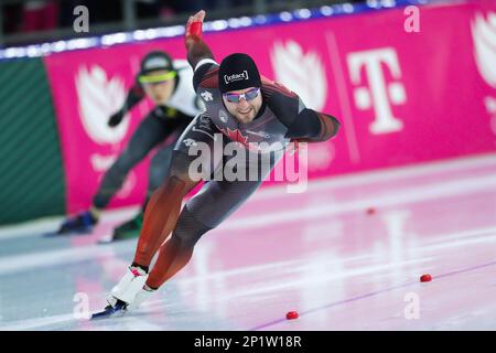 Heerenveen, Paesi Bassi. 3rd Mar, 2023. Laurent Dubreuil del Canada compete durante il MEN's 500m al Campionato Mondiale di velocità ISU di Heerenveen, Paesi Bassi, 3 marzo 2023. Credit: Zheng Huansong/Xinhua/Alamy Live News Foto Stock