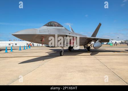 USAF F-22 Raptor in mostra all'Avalon International Airshow 2023. Foto Stock