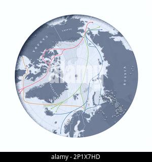 Rotte e risorse del commercio artico, mappa Foto Stock