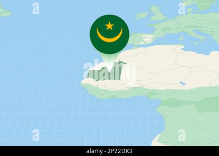 Illustrazione della Mauritania con la bandiera. Illustrazione cartografica della Mauritania e dei paesi vicini. Mappa vettoriale e flag. Illustrazione Vettoriale