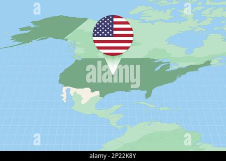 Illustrazione della mappa degli Stati Uniti con la bandiera. Illustrazione cartografica degli Stati Uniti e dei paesi vicini. Mappa vettoriale e flag. Illustrazione Vettoriale