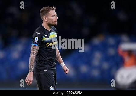 Napoli, Italia. 03rd Mar, 2023. Ciro immobile della SS Lazio guarda durante la Serie Un match tra Napoli e Lazio allo Stadio Diego Armando Maradona, Napoli, Italia il 3 marzo 2023. Credit: Giuseppe Maffia/Alamy Live News Foto Stock