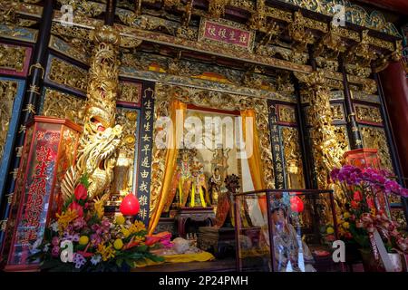 Taipei, Taiwan - 25 gennaio 2023: Il tempio di Baoan è un tempio di religione popolare taiwanese costruito nel distretto di Datong, Taipei, Taiwan. Foto Stock