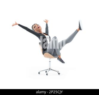 3d personaggio di successo donna in ufficio sedia, illustrazione isolata su sfondo bianco Foto Stock