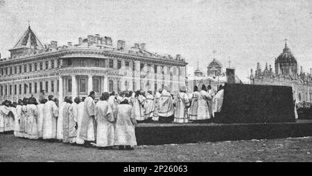 Celebrazione il 19 febbraio 1902 a Mosca. Servizio commemorativo nel Cremlino alla presenza di sua altezza Imperiale Granduca Sergei Alexandrovich. Foto dal 1902. Foto Stock