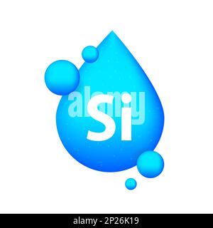 Icona capsula pillola blu minerale brillante. Si Silicium Illustrazione Vettoriale