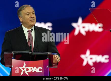 Washington DC, Stati Uniti. 03rd Mar, 2023. Mike Pompeo, 70th Segretario di Stato degli Stati Uniti e potenziale candidato per la nomina del Partito Repubblicano 2024 come Presidente degli Stati Uniti, fa le sue osservazioni alla Conferenza di azione politica conservativa 2023 (CPAC) a National Harbor, Maryland, Stati Uniti, venerdì 3 marzo, 2023. Credit: Ron Sachs /CNP /MediaPunch Credit: MediaPunch Inc/Alamy Live News Foto Stock