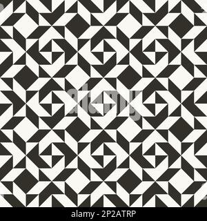 Motivo geometrico trapuntato astratto in bianco e nero. Sfondo geometrico ad alto contrasto con triangoli. Colori semplici - facile da colorare. Backgrou minimo Illustrazione Vettoriale