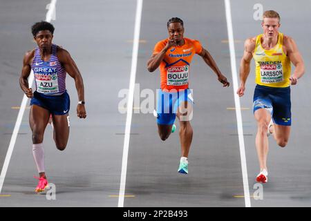 Istanbul, Turchia. 04th Mar, 2023. ISTANBUL, TURCHIA - 4 MARZO: Raphael Bouju dei Paesi Bassi che gareggia negli uomini 60m durante il giorno 2 dei Campionati europei di atletica indoor all'Atakoy Athletics Arena il 4 marzo 2023 a Istanbul, Turchia (Foto di Nikola Krstic/BSR Agency) Credit: BSR Agency/Alamy Live News Credit: BSR Agency/Alamy Live News Foto Stock