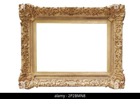 Legno ampio quadro sfondo bianco isolato oro dettagliato largo spesso largo Foto Stock