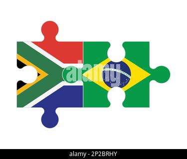 Puzzle connesso di bandiere del Sud Africa e del Brasile, vettore Illustrazione Vettoriale