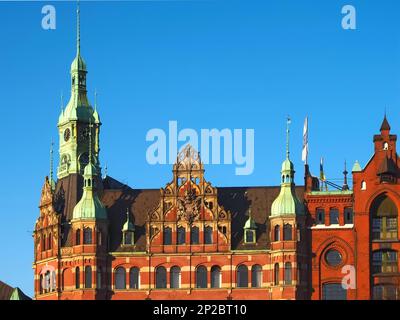 Bellissimo edificio Speicherstadtrathaus ad Amburgo Foto Stock